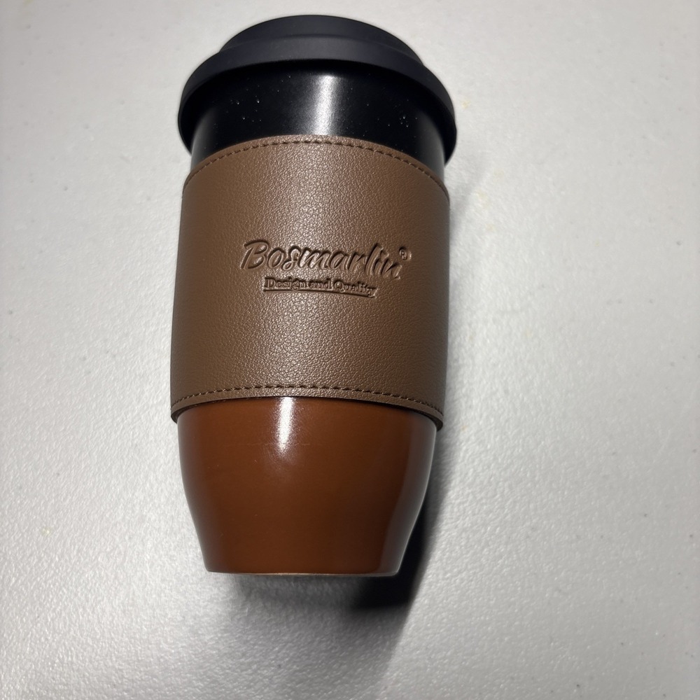 Bosmarlin Ceramic Travel Coffee Cup with Lid 16oz & Sleeve
